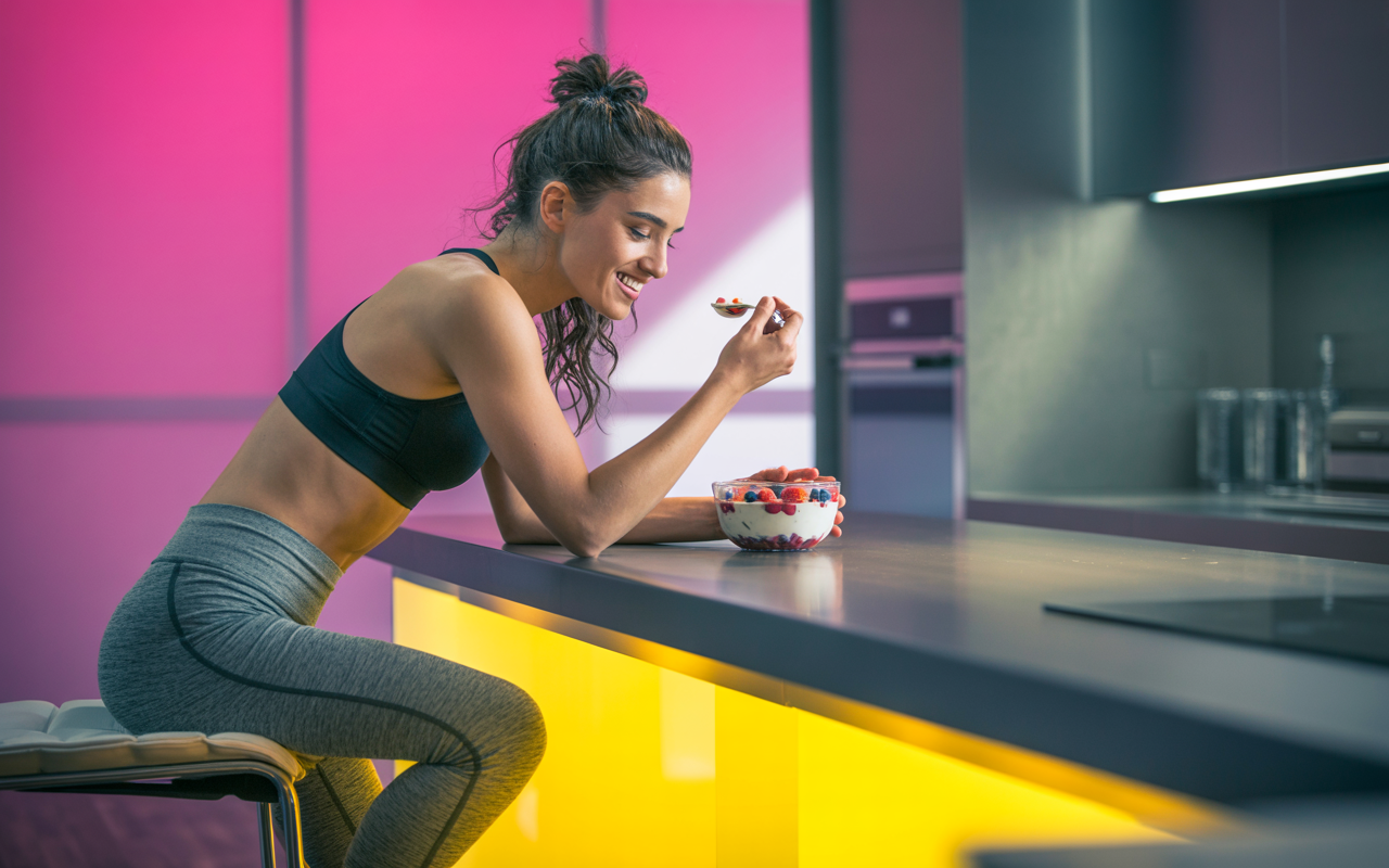 Woman following guidelines and eating healthier