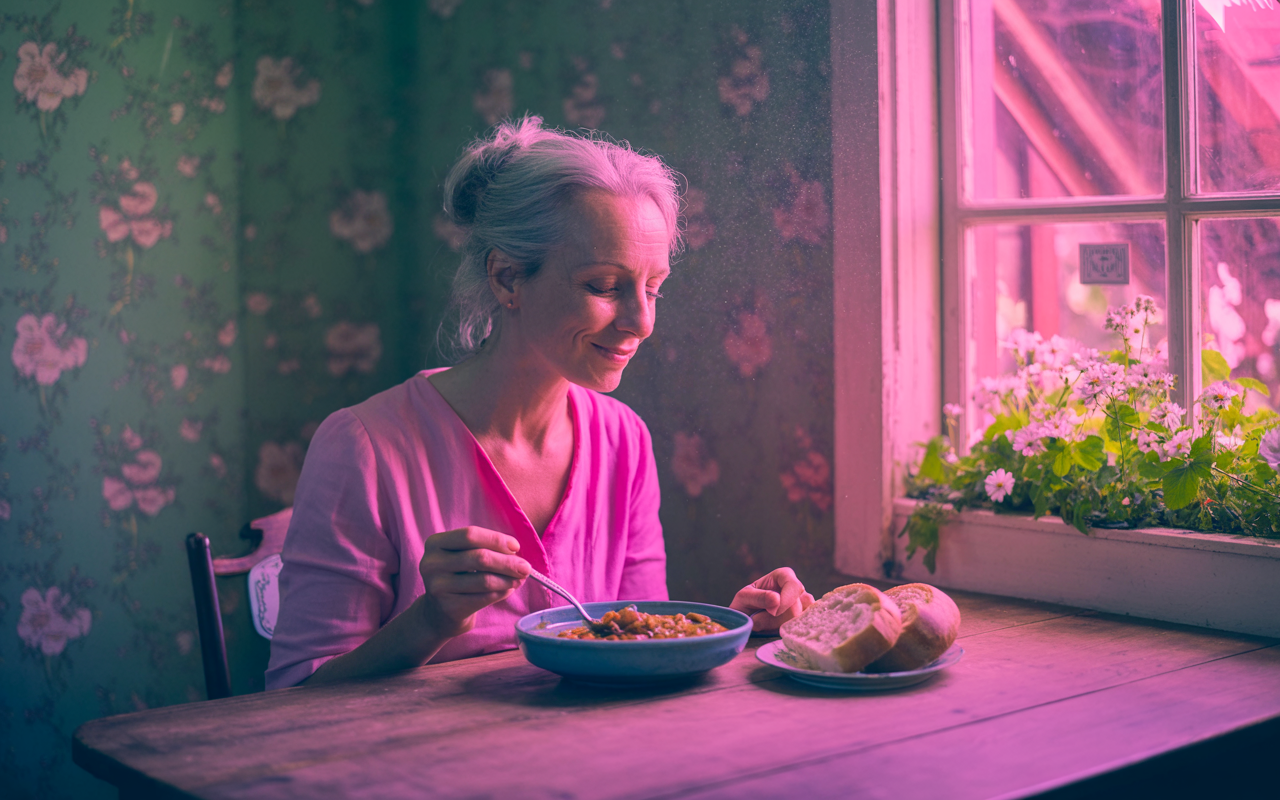 Woman eating a small, satisfying meal, demonstrating natural appetite control from Mounjaro